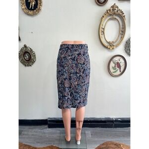 Vintage Laurèl Italy 100% Silk Paisley Midi Skirt Blue Red Size 40 US 8/10